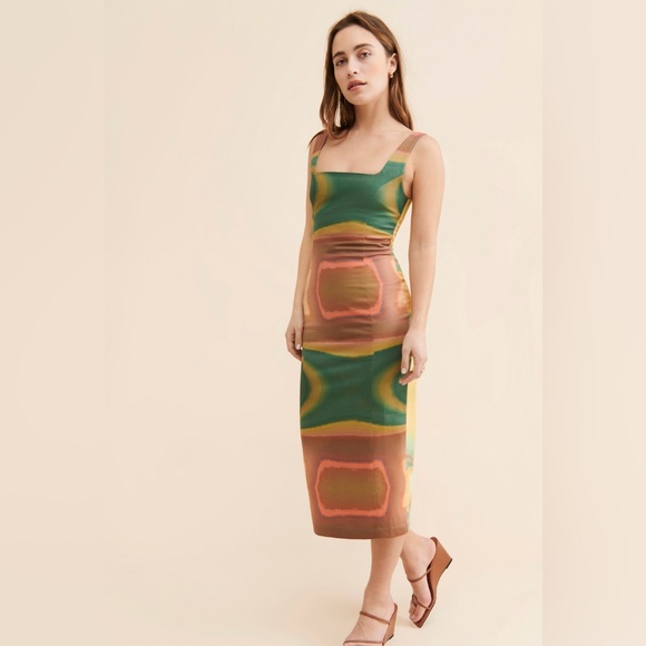 STUDIO FANTASTIQUE Abstract Printed Midi Dress with Square Neck - Picture 1 of 3